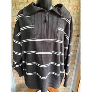 Maurices Womens XL Quarter Zip Pullover Sweater Striped Charcoal Fleece Lining